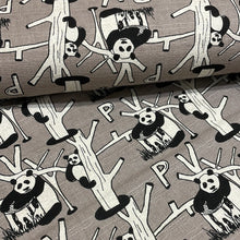 Load image into Gallery viewer, P is for Panda on Grey, Heavy Weight Cotton/Linen Blend, by Cosmo, sold by the half yard