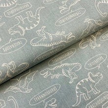 Load image into Gallery viewer, Dinosaurs on Sage, Heavy Weight Cotton/Linen Blend, by Kokka, sold by the half yard
