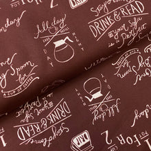 Load image into Gallery viewer, Trefle, Coffee Time on Brown, Heavy Weight Cotton, by Kokka, sold by the half yard