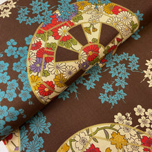 Load image into Gallery viewer, Wheels and Floral on Brown, Heavy Weight Cotton, by Kokka, sold by the half yard