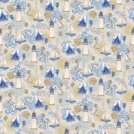 Cobalt Seas, 1363-41, Coastal Collage Beige by Andrea Tacheira for Henry Glass & Co, sold by the half yard