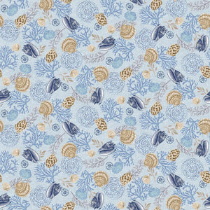 Cobalt Seas, Q-1364-11, Sea Shells by Andrea Tacheira for Henry Glass & Co, sold by the half yard
