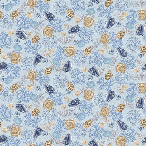 Cobalt Seas, Q-1364-11, Sea Shells by Andrea Tacheira for Henry Glass & Co, sold by the half yard
