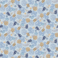 Cobalt Seas, Q-1364-11, Sea Shells by Andrea Tacheira for Henry Glass & Co, sold by the half yard