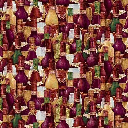 Stop Wining, Wine Bottles 1477-83 by Andrea Tacheira for Henry Glass & Co, sold by the half yard