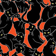 Cat Magic Orange (Happy Hauntings) by Bernartex, sold by the half yard