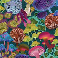 Modern Mushrooms/Teal Multi 16467-85 by Kate Segal for Bernartex, sold by the half yard