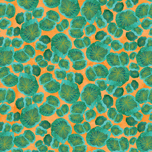 Pod Mushroom Teal/Orange 1647083 by Kate Segal for Bernartex, sold by the half yard
