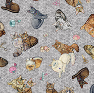 CAT TOSS, Quilt Room Kitties, Style # 30379-K, Gray by Quilt Treasures (QT Fabrics)