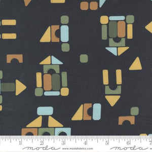 ABC XYZ, Black with Wood Geometric Blocks, 20814 20 by Stacy lest Hsu  for Moda, sold by the 1/2 yard, 43"/44" WOF