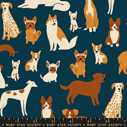 Dog Park in Teal Navy RS2094 13, by Sarah Watts for Ruby Star Society, sold by half-yard
