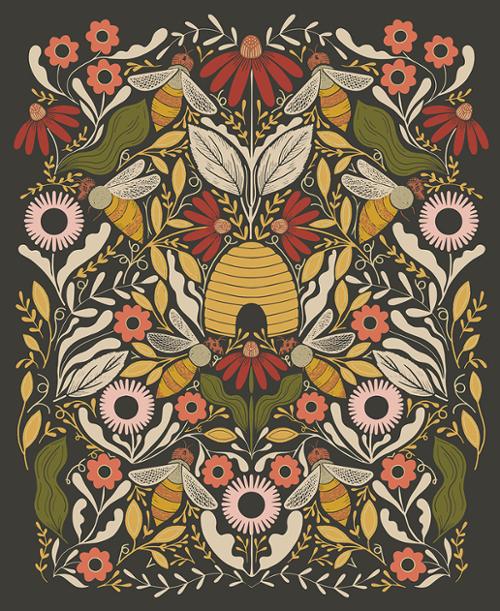 Bee Garden Metallic Black Panel 48418 21 by Moda, sold by the Panel,  36