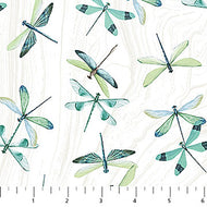 Tranquil Waters, Dragonflies white multi, (DP27209-10)  By Deborah Edwards for Northcott Co, sold by the half-yard