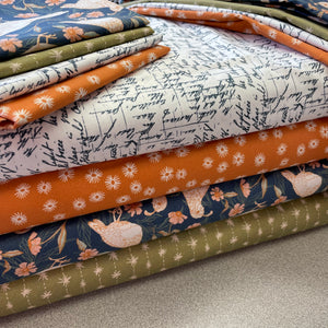 Blossom - Handwriting, in Navy, 12023753 for Paintbrush Studio, sold by the half-yard