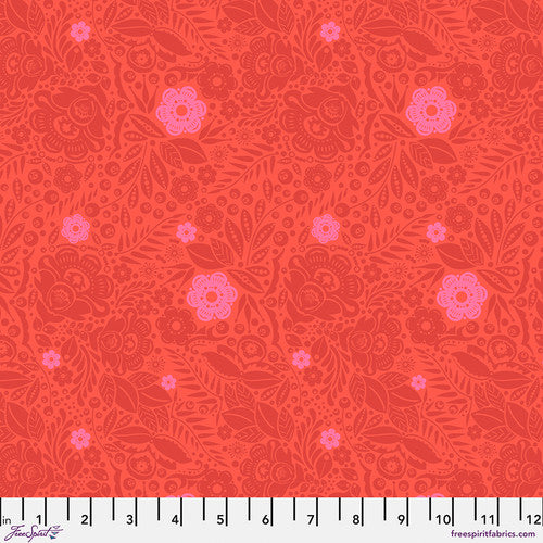 Lace in Coral, PWAH132.CORAL, Love Always, AM, by Anna Maria Horner for Freespirit Fabrics, sold by the half-yard