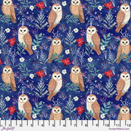 Christmas Cabin, Owl Magic Blue PWMC089.XBLUE  for Free Spirit Fabrics, sold by the half-yard