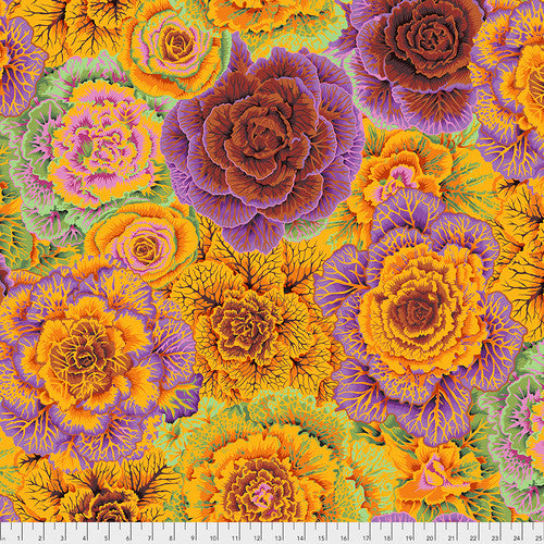 Brassica in Orange, Kaffe Fassett for the Kaffe Fassett Collective  PWPJ051.ORANGE, for Free Spirit Fabrics, sold by the half-yard