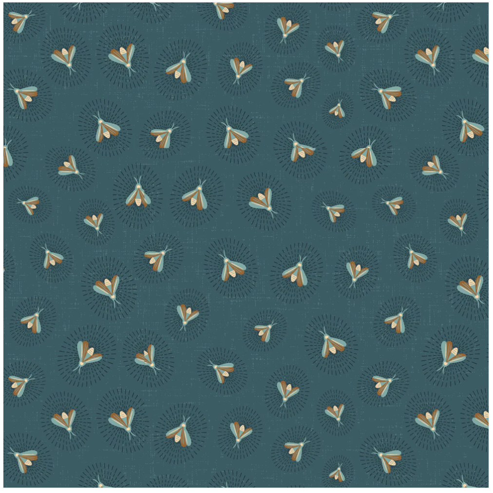 Moonbeam Dream, Fireflies in Night , by Poppie Cotton , sold by the half yard