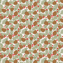 Load image into Gallery viewer, Prairie Christmas, Traditional Pine Cones in White, PC24365 by Poppie Cotton , sold by the half yard
