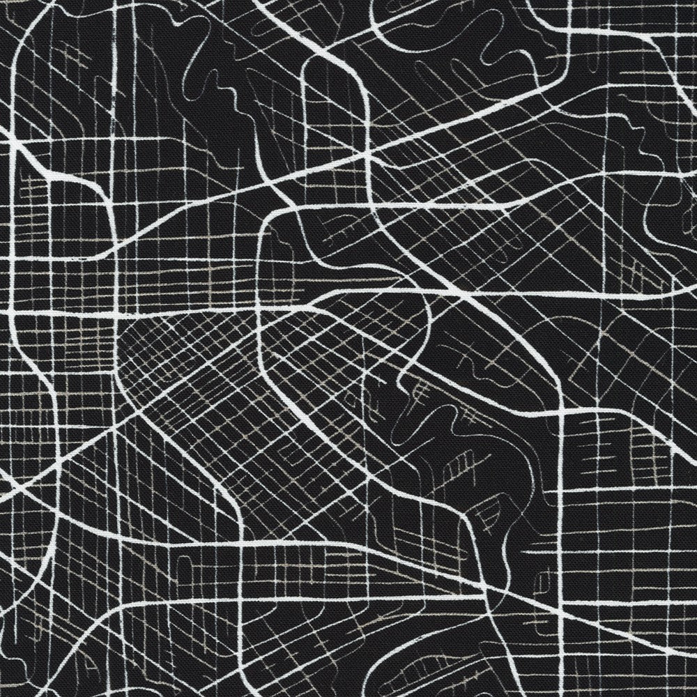 Mini Road Trip Night Map, WELD-22396-438 NIGHT by Vanessa Lillrose & Linda Fitch from Wishwell, from Robert Kaufman, sold by the half-yard