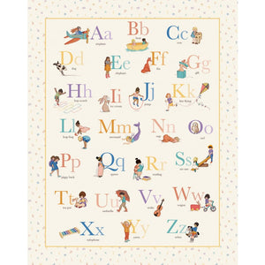 A to Z Alphabet Panel by Michael Miller Fabrics, sold as a 36" panel