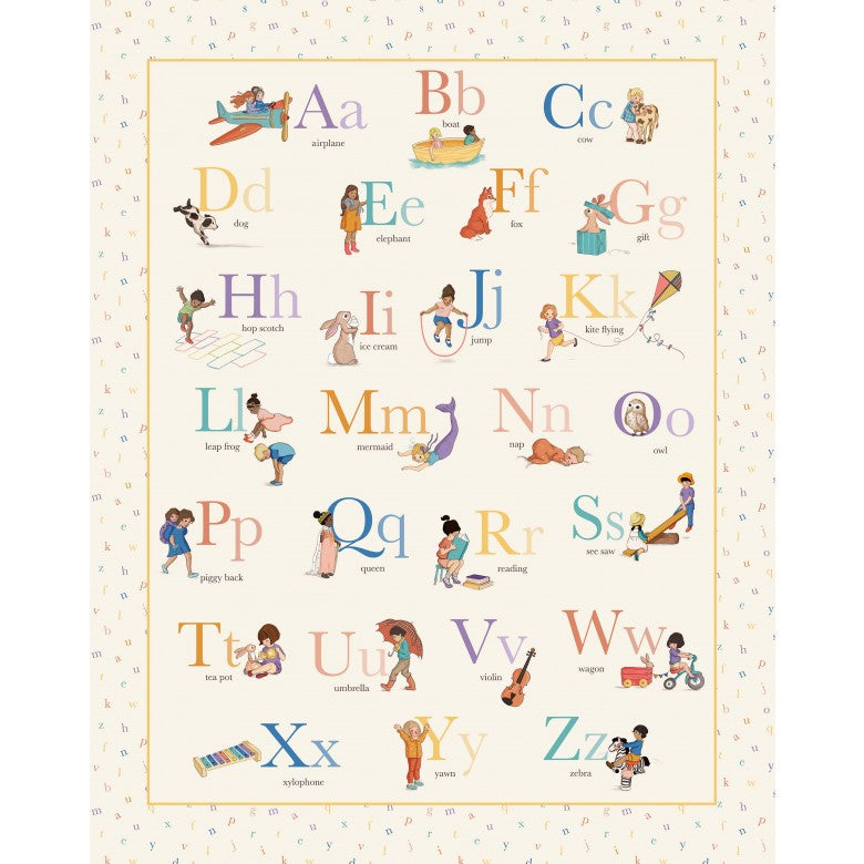 A to Z Alphabet Panel by Michael Miller Fabrics, sold as a 36