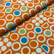 Mod Dots on Orange, Heavy Weight Cotton/Linen Blend, by Cosmo, sold by the half yard