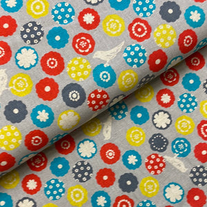 Dots and Birds on Grey, Heavy Weight Cotton/Linen Blend, by Echino, sold by the half yard