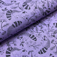 Raccoons on Purple , Heavy Weight Cotton/Linen Blend, by Cosmo, sold by the half yard