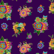 Fantasticats Digital Hidden Cats Y4431-28, Dark Purple Gold Metallic by Laurel Burch for Clothworks, sold by the half-yard