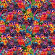 Fantasticats Digital Packed Cats Y4342-55, Multicolor Gold Metallic by Laurel Burch for Clothworks, sold by the half-yard