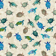 Coral Reef Digital Sea Turtles Y4379-12 Khaki by Clothworks, sold by the half-yard