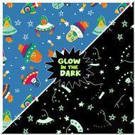 Blast Off! Y4387-90 Blue Glow in the Dark Aliens by Clothworks, sold by the half-yard