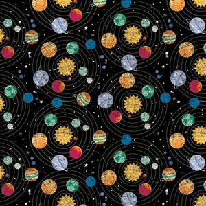 Blast Off! Y4388-13 Digital Planets, Black by Clothworks, sold by the half-yard