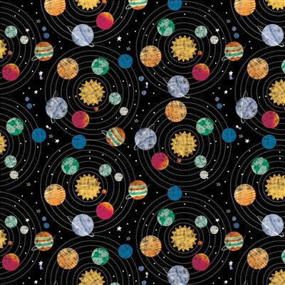 Blast Off! Y4388-13 Digital Planets, Black by Clothworks, sold by the half-yard