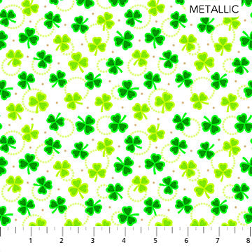 Celebrations: Shamrocks 10140M-71 Metallic, by Patrick Lose for Northcott, sold by the half yard