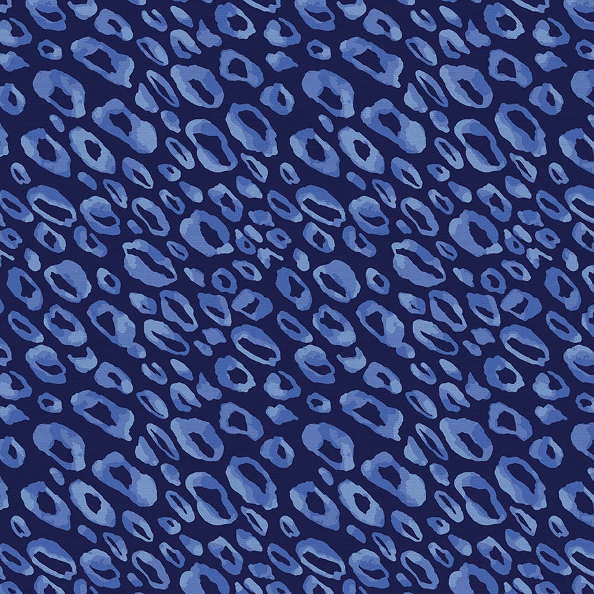 Lula Blue Cheetah Spots on Dark Blue for Paintbrush Studio, sold by the half-yard