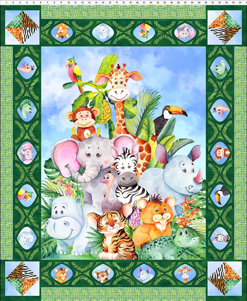 Jungle Friends Panel 1JF 1 by ITB Studiol, for In the Beginning Fabrics, sold by the 36
