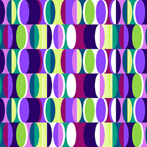 Mid Century Modern Purple Lunar Cycle 2641 58, by Color Principle for Henry Glass & Co, sold by the half yard