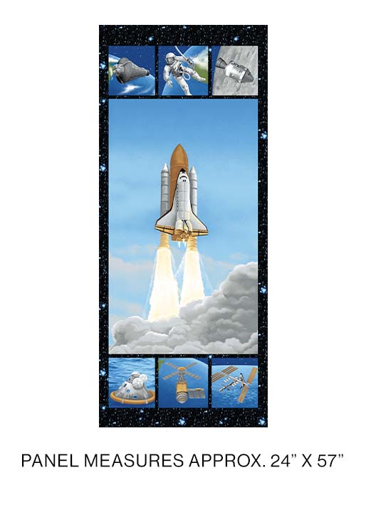 Space Race Wide Lift Off Panel in Multi  3380W99B  by Benartex Fabrics, 60