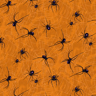 Mystery Manor, Black Widows in Pumpkin, A-200-O by Andover, sold by half-yard