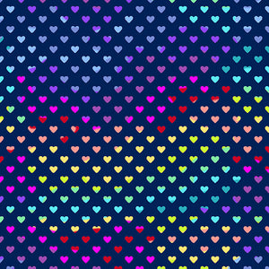 Hearts Multi on Black  A-9793-B Purple background by Andover, sold by the half-yard
