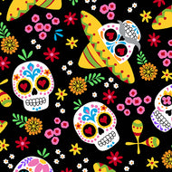 Calaveras in Night, A-9817-K The Day of the Dead, by Andover, sold by half-yard