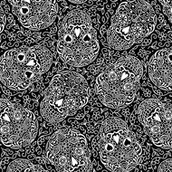 Sugar Skulls in Licorice, A-9819-K The Day of the Dead, by Andover, sold by half-yard