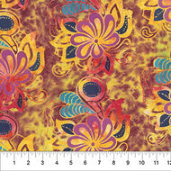 Flower Power, Rust Multi Batik, 80595-53 by Banyan Batiks, sold by the half-yard