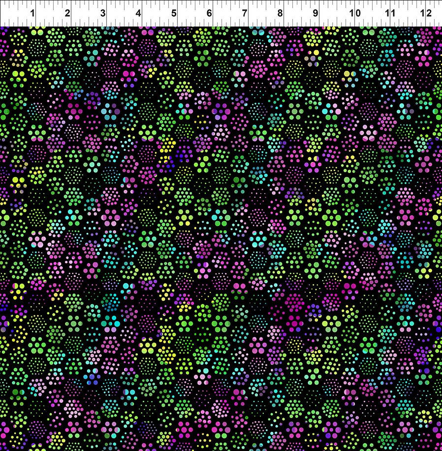 A Groovy Garden in Black Multi 8AGG 2 by Jason Yenter for  In the Beginning Fabrics, sold by the half-yard