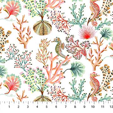 Sea Botanica in White Multi by Figo Fabrics, sold by the half-yard