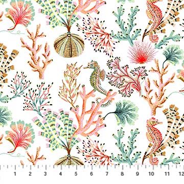 Sea Botanica, Sea Life on White 90240 10 by Figo Fabrics, sold by the half-yard