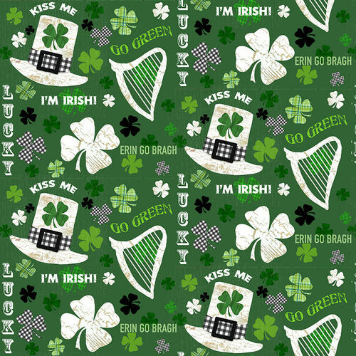 Hello Lucky 9733-66 in Green, by Andrea Tacheira for Henry Glass & Co, sold by the half yard