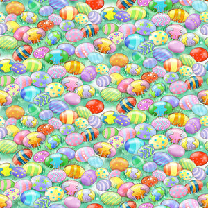 Bunny Tails Eggs on Green 9763-66 by Robert Giordano for Henry Glass & Co, sold by the half yard